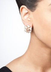 White Agate & Diamond Flower Earrings-30% OFF!