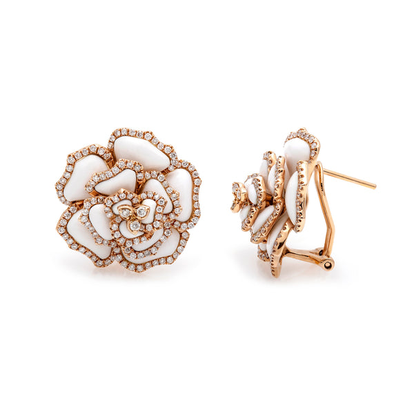 White Agate & Diamond Flower Earrings-30% OFF!